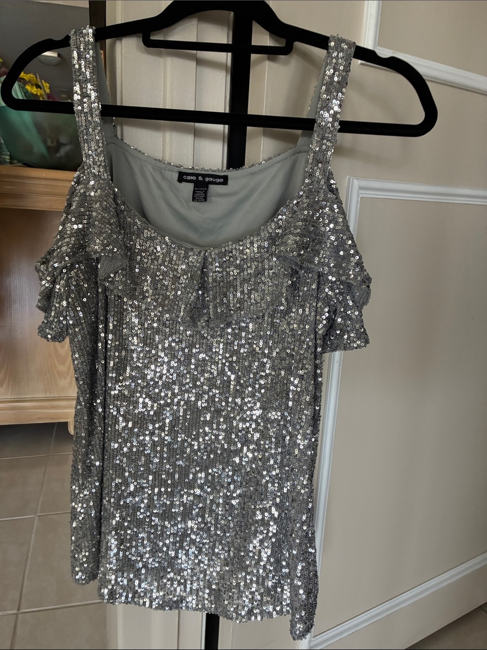 Cable & Gauge Silver Sequin Party Top